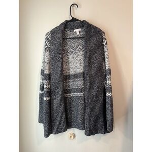 Charter‎ Club Cardigan Sweater Nordic Print Womans Large Gray White